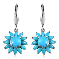 Premium Sleeping Beauty Turquoise Floral Lever Back Earrings in Platinum Over Sterling Silver 3.60 ctw