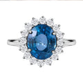 Doorbuster Luxoro 14K White Gold AAA Ratanakiri Blue Zircon and Moissanite Sunburst Ring (Size 10.0) 6.30 ctw - Sticky add to cart bar