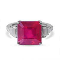 Asscher Cut Niassa Ruby (FF) and Moissanite Ring in Platinum Over Sterling Silver (Size 10.0) 7.35 ctw