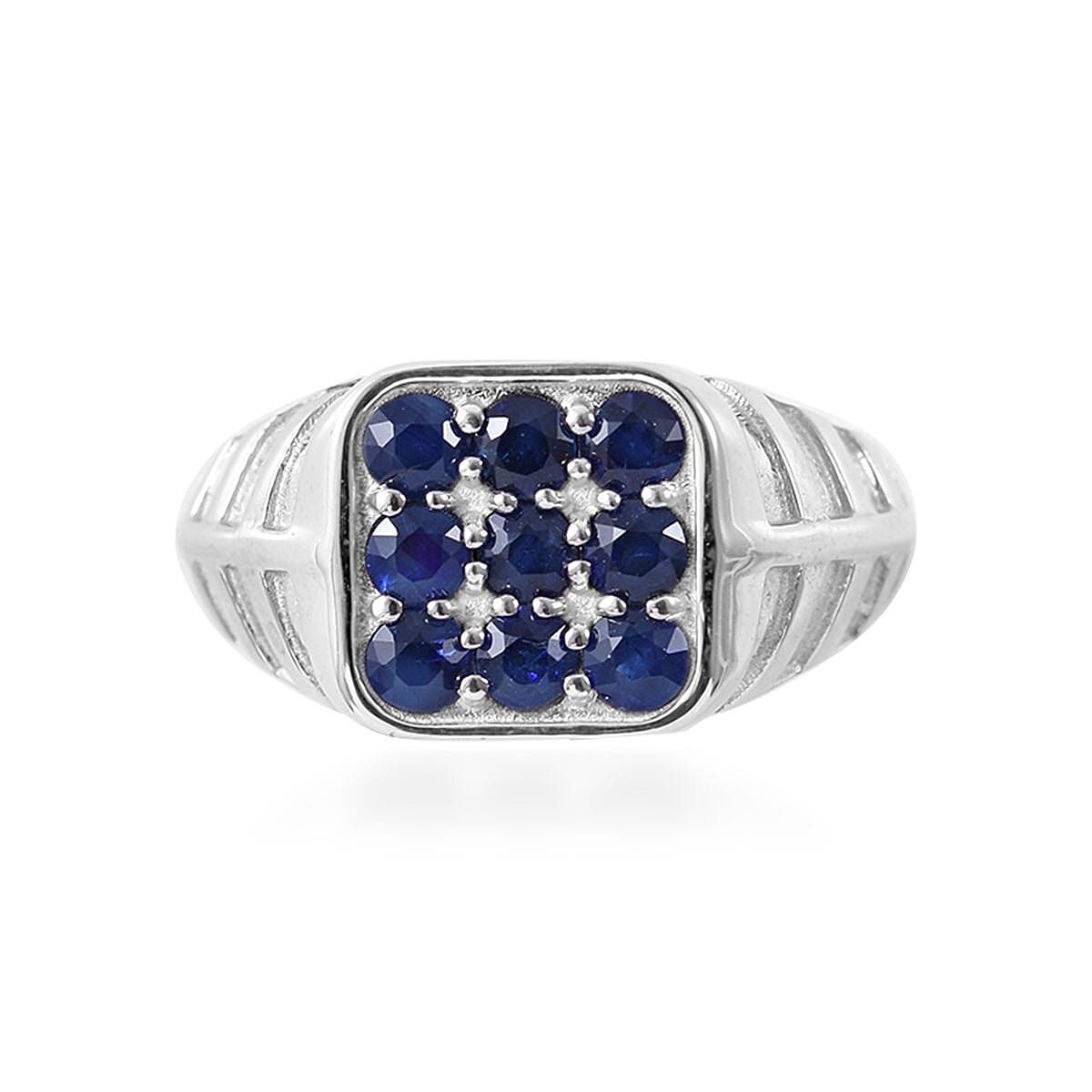 Doorbuster Premium Ceylon Blue Sapphire Men's Ring in Platinum Over Sterling Silver (Size 10.0) 1.25 ctw