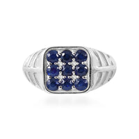 Doorbuster Premium Ceylon Blue Sapphire Men's Ring in Platinum Over Sterling Silver (Size 10.0) 1.25 ctw