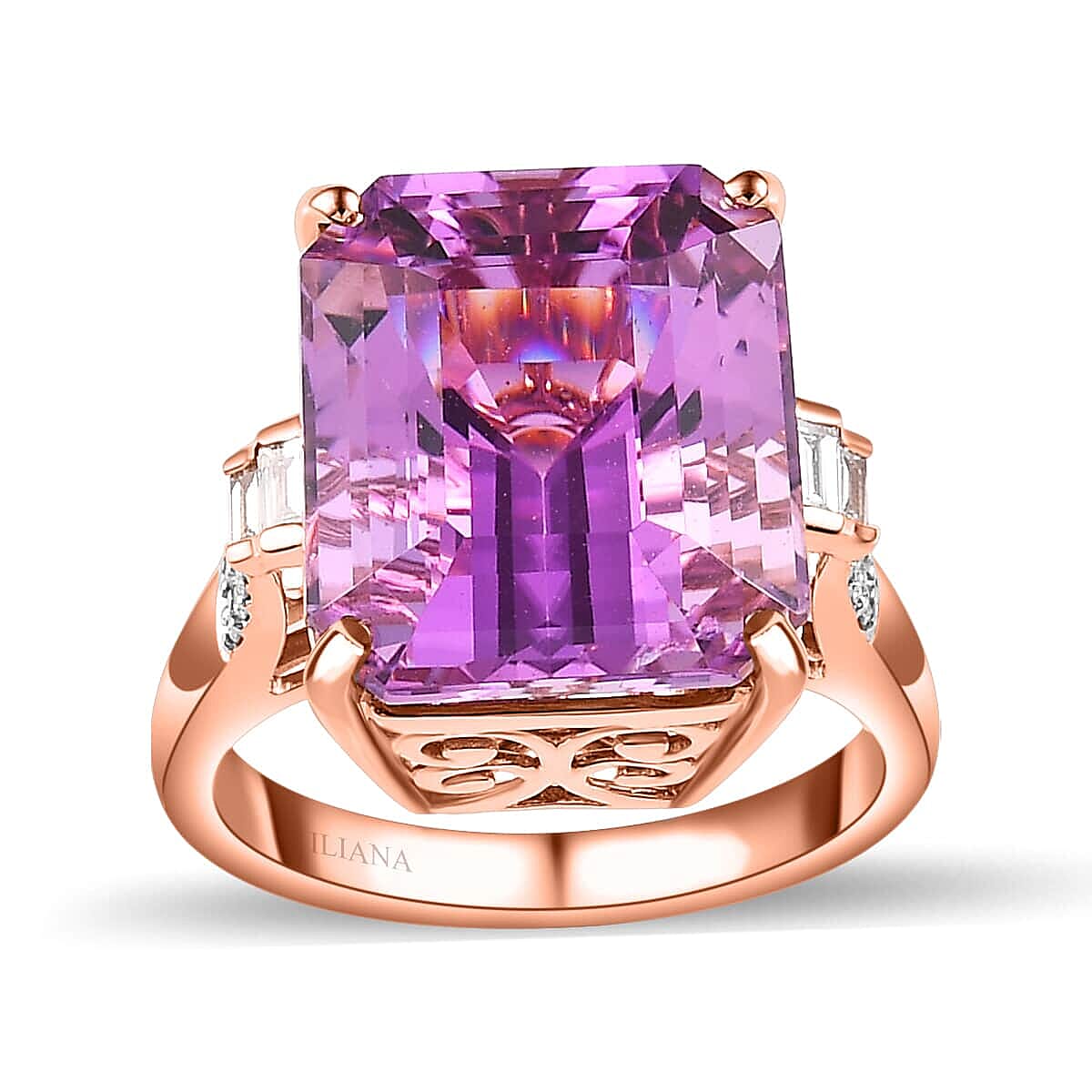 Iliana 18K Rose Gold AAAA Patroke Kunzite and G-H SI Diamond Ring 9 Grams 20.50 ctw (Del. in 7-10 Days)