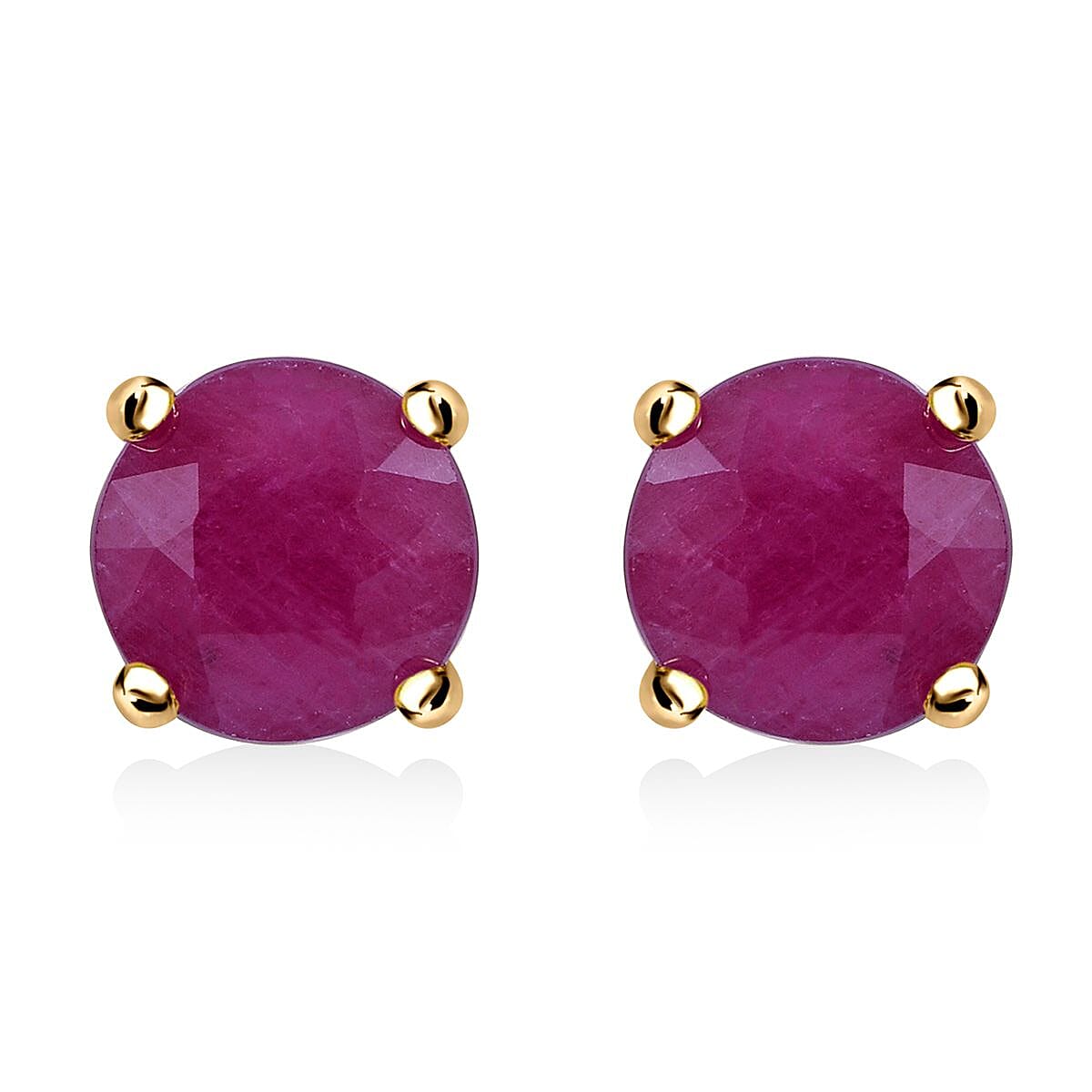 Luxoro 10K Yellow Gold Premium Mozambique Ruby Solitaire Stud Earrings 2.50 ctw
