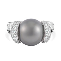 Tahiti Pearl and White Zircon15.56 ctw Ring in Platinum Over Sterling Silver (Size 5.5)