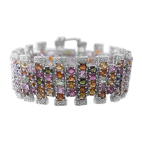 Doorbuster Multi-Tourmaline Bracelet in Platinum Over Sterling Silver (6.50 In) 30.40 ctw