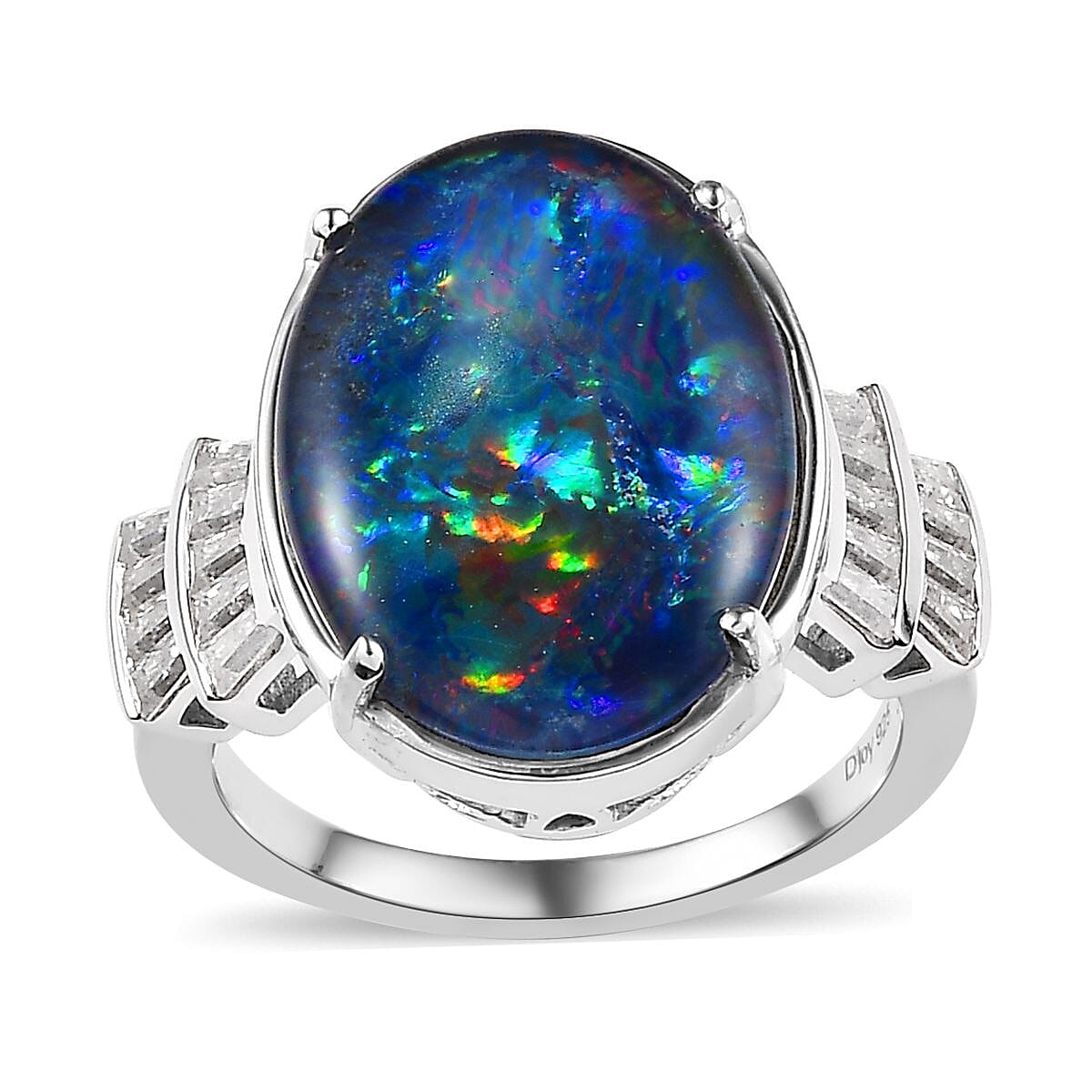 Boulder Opal Triplet, Moissanite Ring in Platinum Over Sterling Silver (Size 10.0) 6.80 ctw