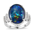 Boulder Opal Triplet, Moissanite Ring in Platinum Over Sterling Silver (Size 10.0) 6.80 ctw - Sticky add to cart bar
