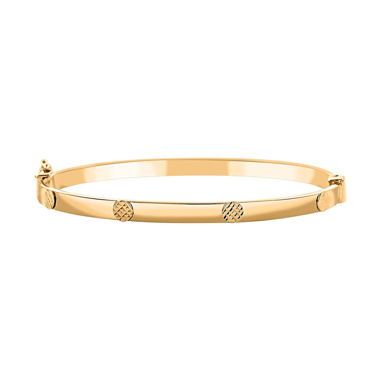 Elegante Italian 10K Yellow Gold Diamond-cut Coin Hinged Bangle Bracelet (6.75 In) 4.60 Grams