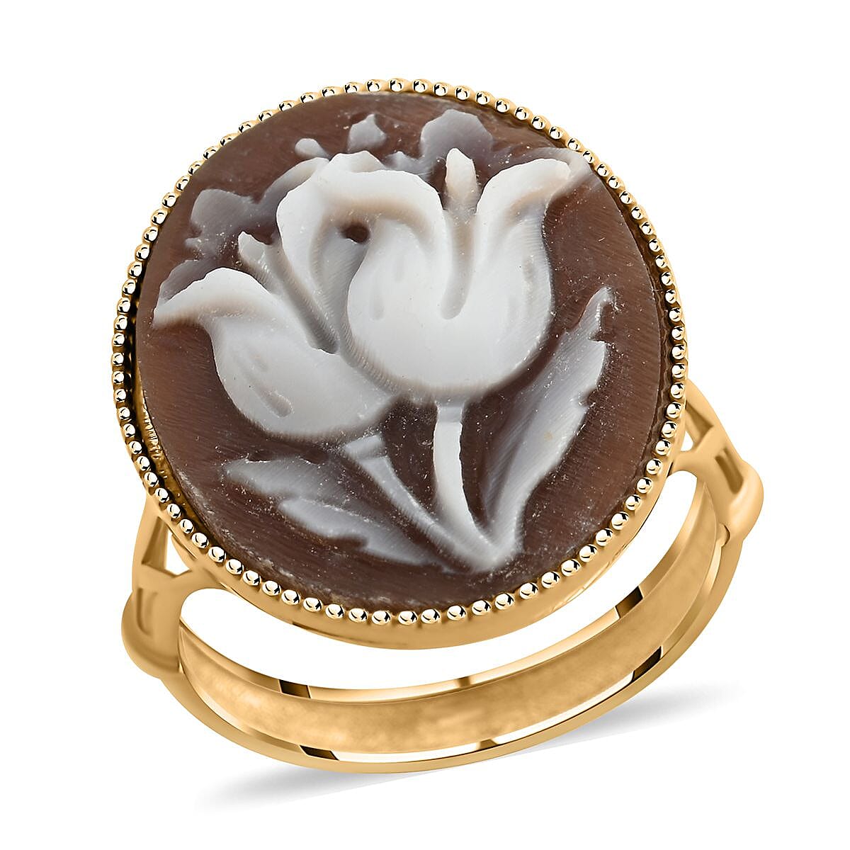 Italian 10K Yellow Gold Cameo Tulip Ring (Size 10.0) 2.50 Grams