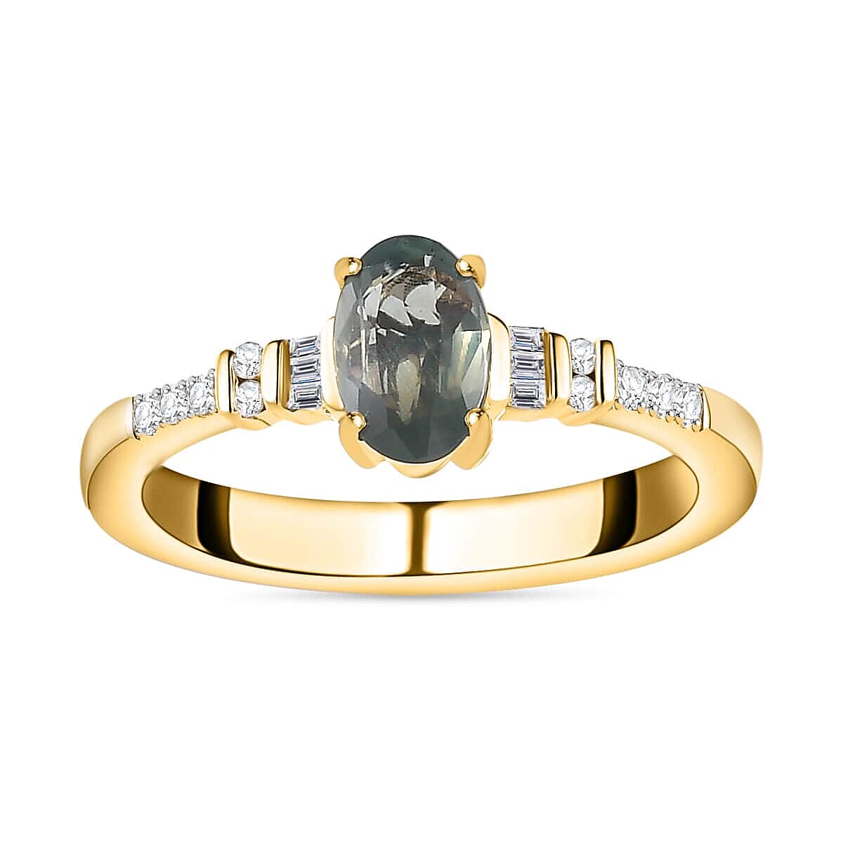 Luxoro 14K Yellow Gold AAA Narsipatnam Alexandrite and G-H I3 Diamond Ring 0.90 ctw