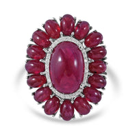 African Ruby and White Zircon Halo Ring in Platinum Over Sterling Silver 23.40 ctw