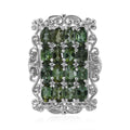 Doorbuster Shade of Green Tourmaline, White Zircon Elongated Ring in Platinum Over Sterling Silver (Size 8.0) 3.85 ctw - Sticky add to cart bar