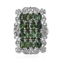 Doorbuster Shade of Green Tourmaline, White Zircon Elongated Ring in Platinum Over Sterling Silver (Size 8.0) 3.85 ctw