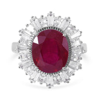 Niassa Ruby (FF) and White Zircon Halo Ring in Platinum Over Sterling Silver 9.60 ctw