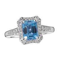 AAA Cambodian Blue Zircon and White Zircon Ring in Platinum Over Sterling Silver (Size 10.0) 2.40 ctw