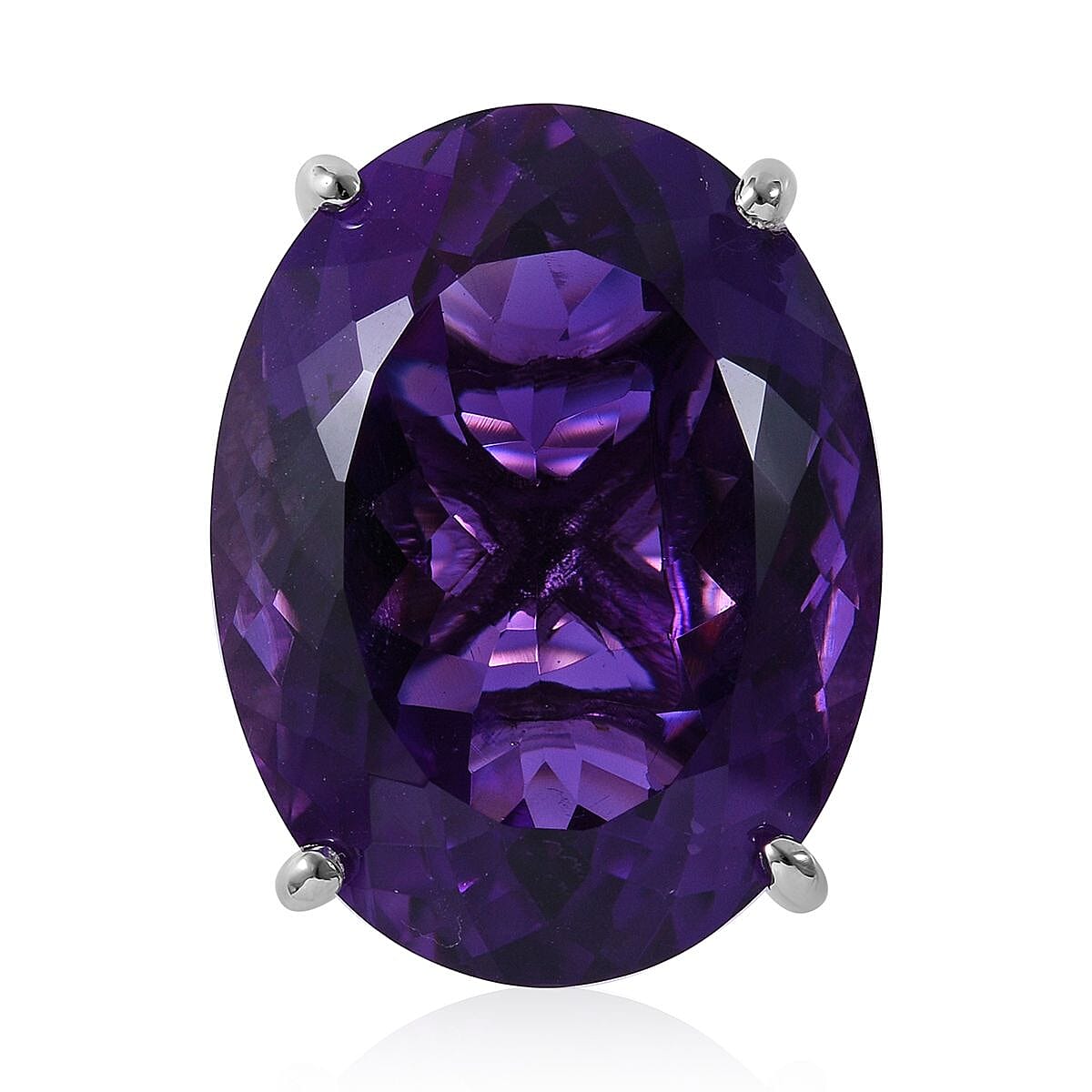 AAA Lusaka Amethyst Solitaire Ring in Platinum Over Sterling Silver (Size 10.0) 50.00 ctw