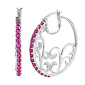 Premium Montepuez Ruby and White Zircon Hoop Earrings in Platinum Over Sterling Silver 3.40 ctw - Sticky add to cart bar