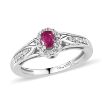 Premium Montepuez Ruby and White Zircon Ring in Platinum Over Sterling Silver (Size 10.0) 0.40 ctw