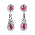 Premium Montepuez Ruby and White Zircon Dangle Earrings in Platinum Over Sterling Silver 1.00 ctw - Sticky add to cart bar