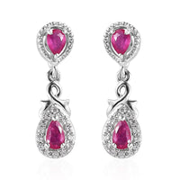 Premium Montepuez Ruby and White Zircon Dangle Earrings in Platinum Over Sterling Silver 1.00 ctw