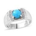 Sleeping Beauty Turquoise and White Zircon Men's Ring in Platinum Over Sterling Silver (Size 10.0) 1.85 ctw - Sticky add to cart bar