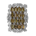 Doorbuster Shade of Green Tourmaline, White Zircon Elongated Ring in Platinum Over Sterling Silver (Size 8.0) 3.85 ctw - Sticky add to cart bar