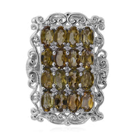 Doorbuster Shade of Green Tourmaline, White Zircon Elongated Ring in Platinum Over Sterling Silver (Size 8.0) 3.85 ctw