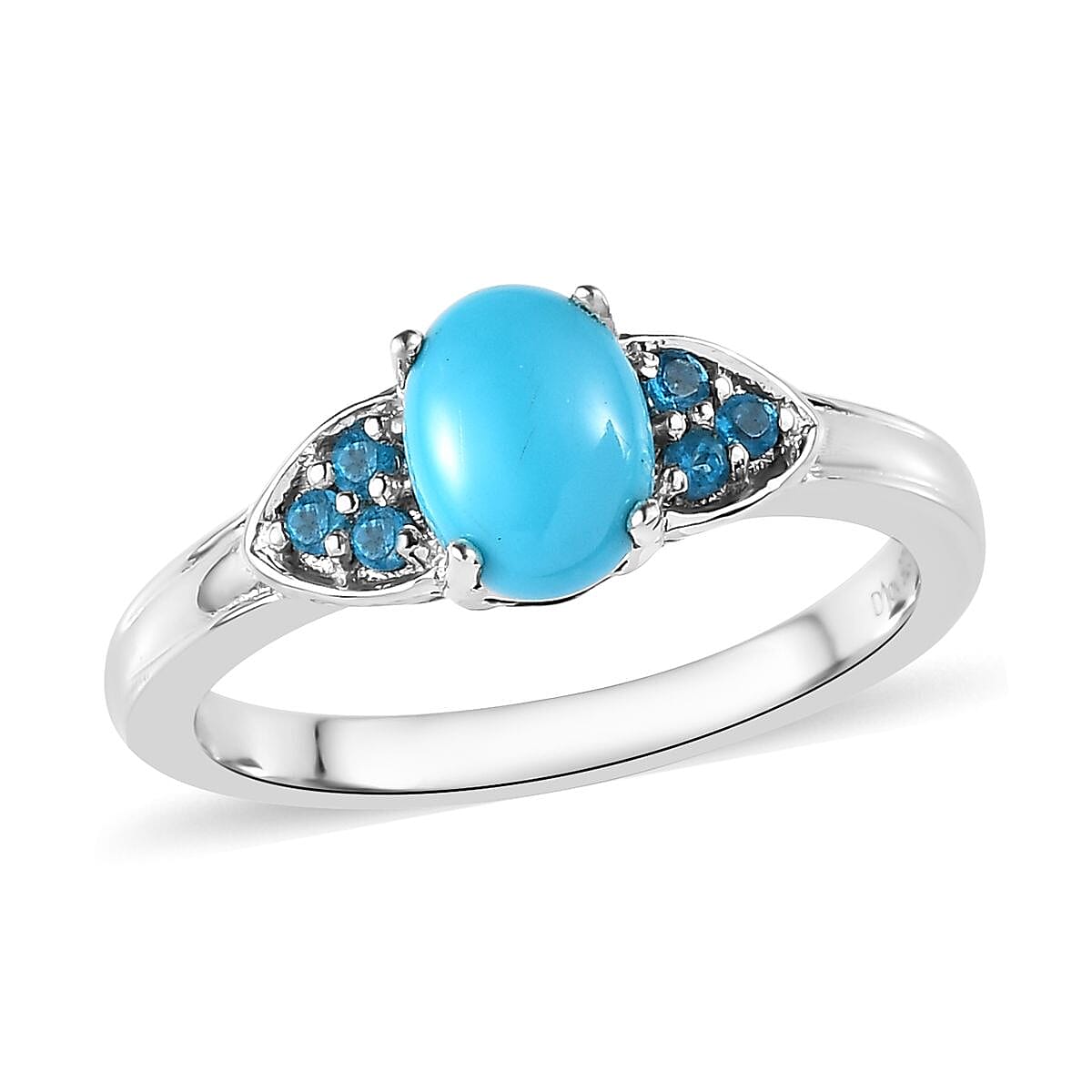 Sleeping Beauty Turquoise and Malgache Neon Apatite Ring in Platinum Over Sterling Silver (Size 5.0) 1.15 ctw