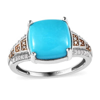 Sleeping Beauty Turquoise, Natural Champagne and White Diamond Ring in Platinum Over Sterling Silver 4.10 ctw