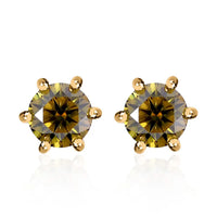 Olive Green Moissanite Solitaire Stud Earrings in Vermeil YG Over Sterling Silver 1.90 ctw