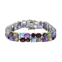Doorbuster Multi Gemstone 2 Row Bracelet in Platinum Over Sterling Silver (6.50 In) 37.85 ctw