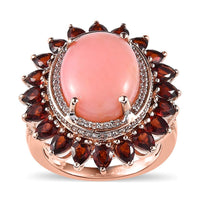 Premium Peruvian Pink Opal and Multi Gemstone Cocktail Ring in Vermeil Rose Gold Over Sterling Silver (Size 10.0)