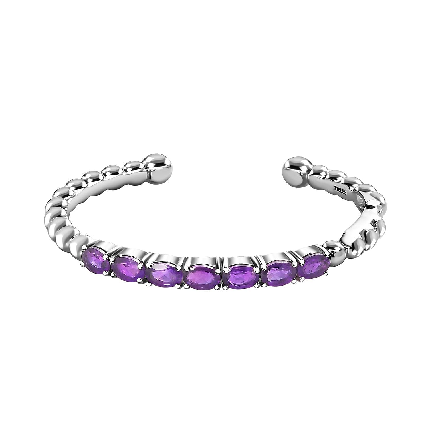 African Amethyst Cuff Bracelet in Stainless Steel (6.50 In) 5.35 ctw
