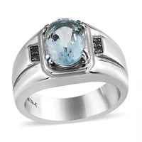 Blue Topaz, White Zircon Men's Ring in Stainless Steel (Size 10.0) 3.15 ctw