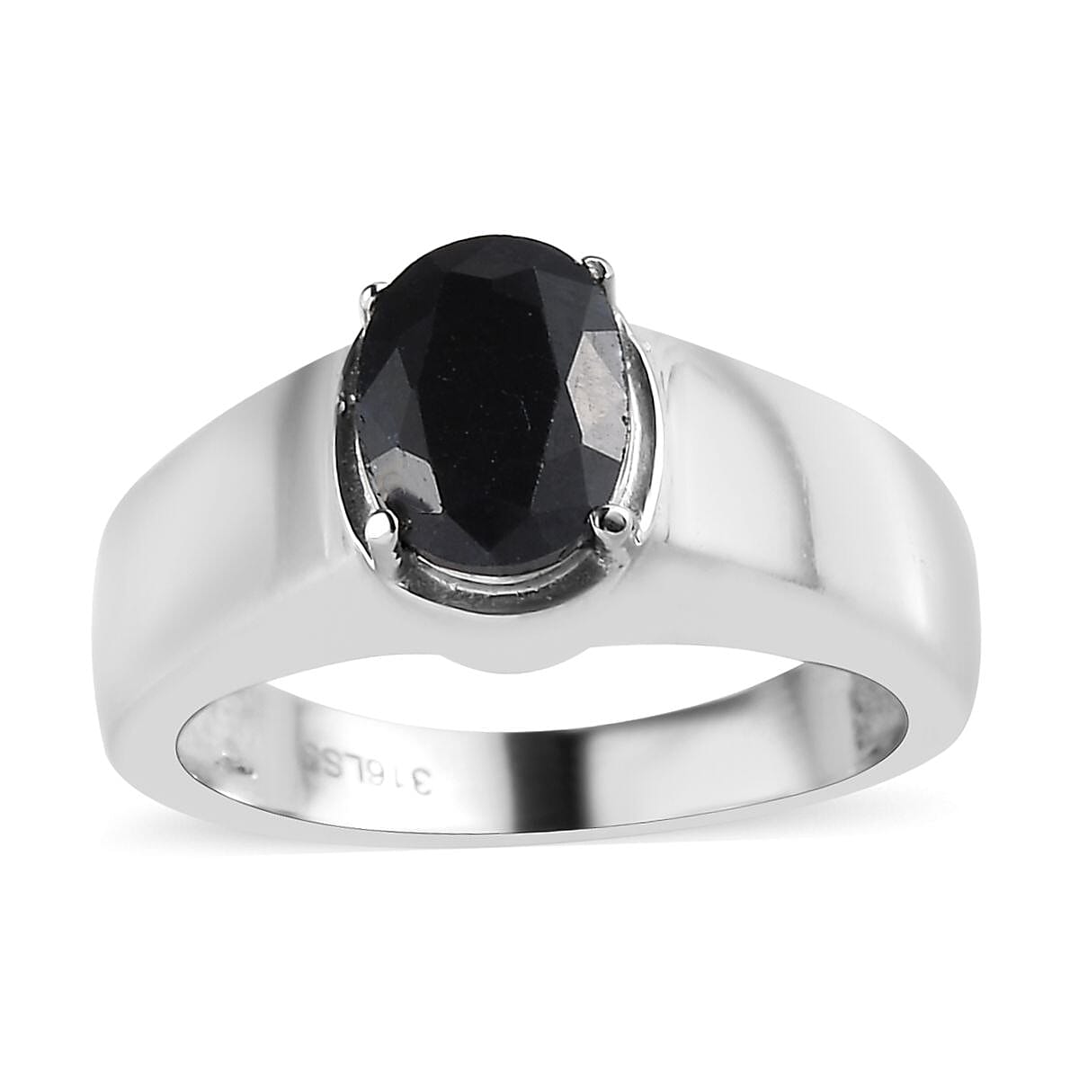 Midnight Sapphire Solitaire Men's Ring in Stainless Steel 2.50 ctw