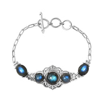 Karis Malagasy Labradorite Toggle Clasp Bracelet in Platinum Bond and Stainless Steel (6.50 In) 13.40 ctw
