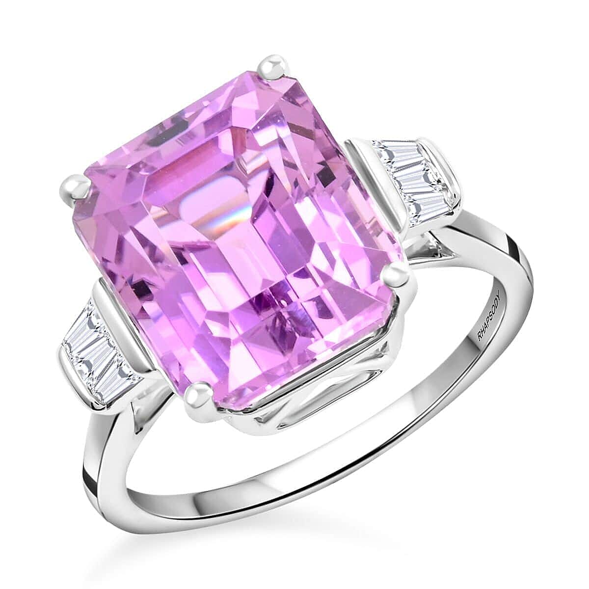 Certified and Appraised Rhapsody 950 Platinum AAAA Patroke Kunzite, Diamond (E-F, VS) (0.18 cts) Ring (Size 10.0) (5.75 g) 9.25 ctw