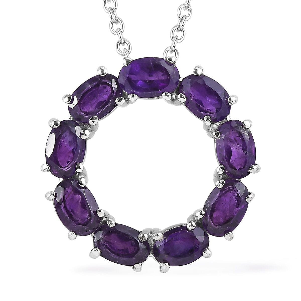 African Amethyst Circle Necklace (18 Inches) in Stainless Steel 3.60 ctw