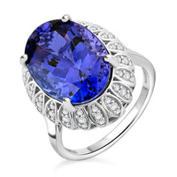 Certified and Appraised Rhapsody 950 Platinum AAAA Tanzanite and E-F VS Diamond Halo Ring 9.80 Grams 10.00 ctw