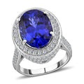 Certified and Appraised Rhapsody 950 Platinum AAAA Tanzanite and E-F VS Diamond Halo Ring 12.45 Grams 11.30 ctw - Sticky add to cart bar
