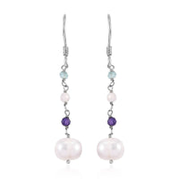 Freshwater Pearl and Multi Gemstone Earrings in Sterling Silver 1.35 ctw