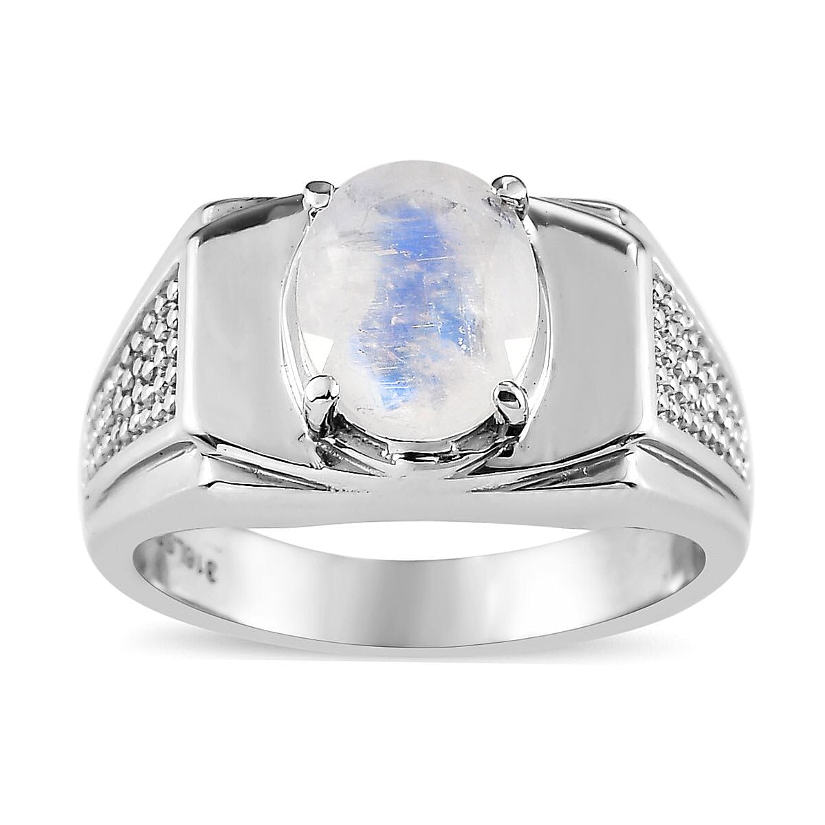 Rainbow Moonstone Men's Ring in Stainless Steel (Size 10.0) 2.40 ctw