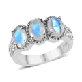 Premium Rainbow Moonstone 3 Stone Ring in Stainless Steel (Size 10.0) 2.25 ctw - Sticky add to cart bar