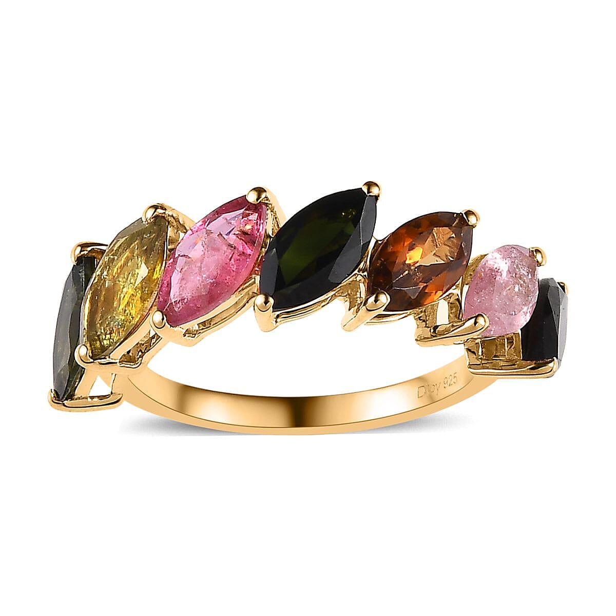 Multi-Tourmaline 7 Stone Band Ring in Vermeil YG Over Sterling Silver (Size 10.0) 3.40 ctw