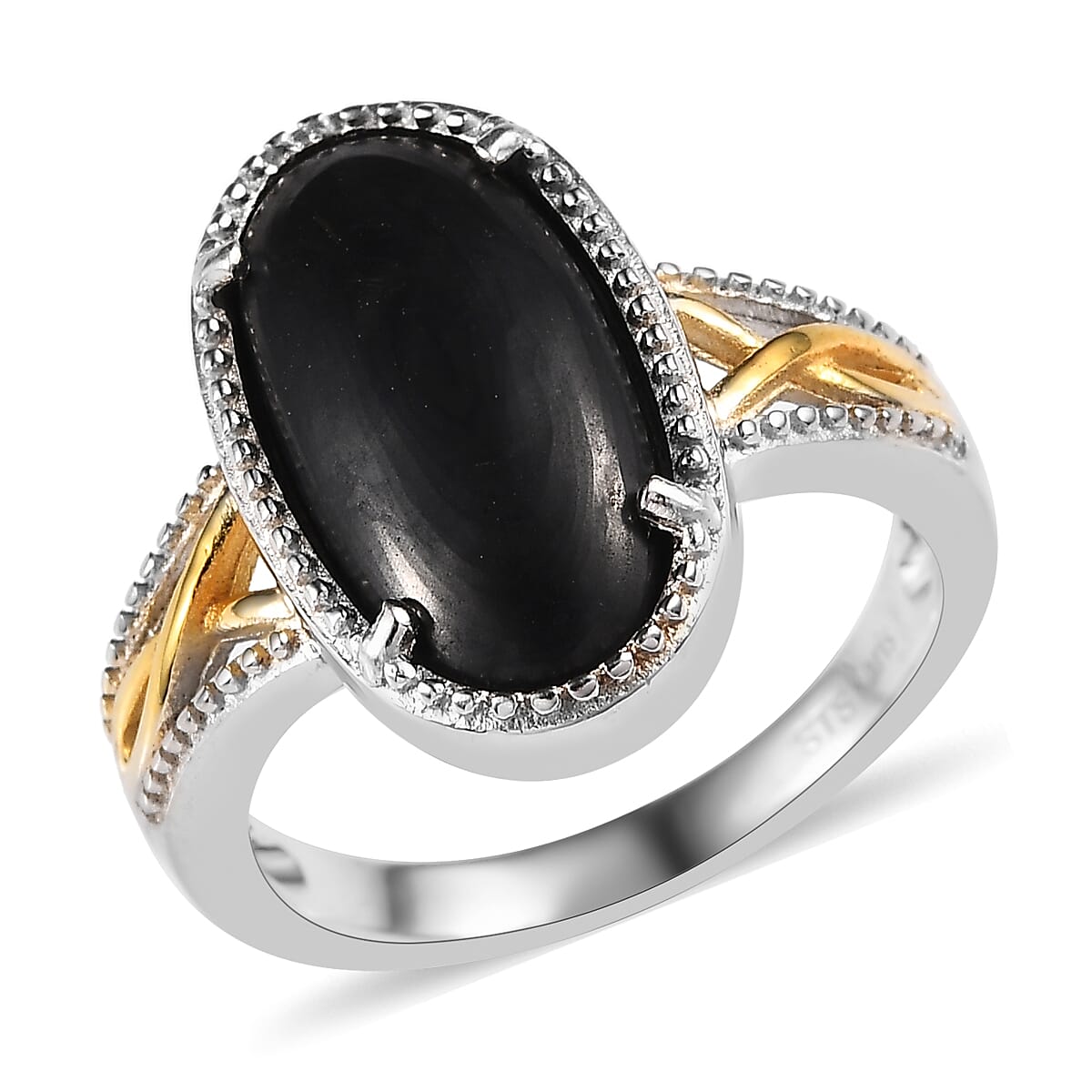 Karis Shungite Solitaire Ring in 18K YG Plated and Platinum Bond (Size 10.0) 3.35 ctw