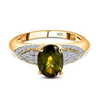 Vesuvianite and White Zircon 2.40 ctw Ring in Vermeil Yellow Gold Over Sterling Silver (Size 10)