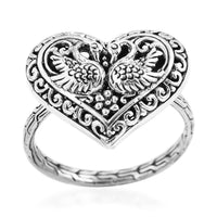 Bali Legacy Sterling Silver Double Swan Heart Ring (Size 10.0) 5.40 Grams