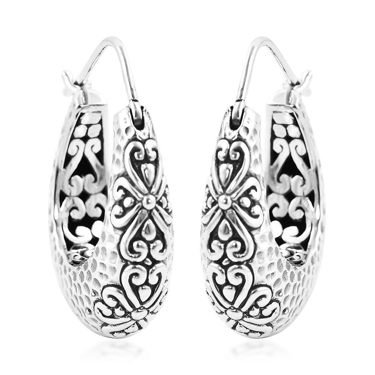 Bali Legacy Sterling Silver Frangipani Flower Hoop Earrings 11.65 Grams