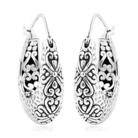 Bali Legacy Sterling Silver Frangipani Flower Hoop Earrings 11.65 Grams