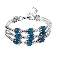 Amazonite 68.50 ctw 3 Row Station Bracelet in Silvertone (7-9In)